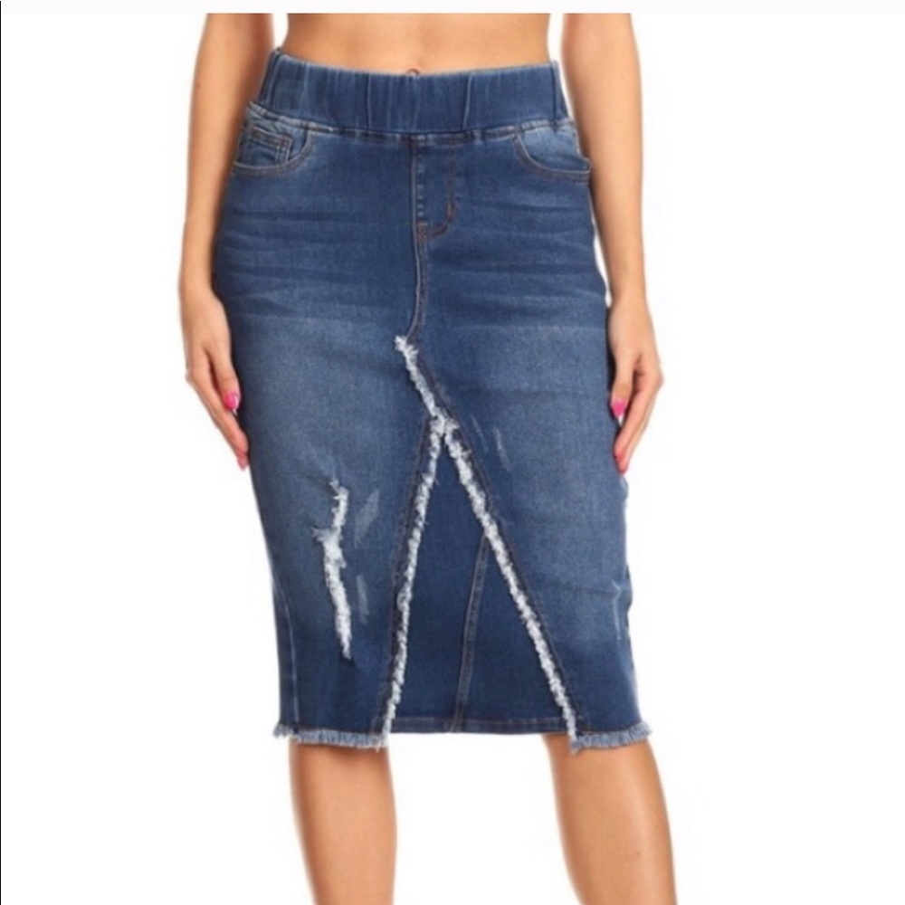 Modest Denim Midi Length Pencil Skirt NWT